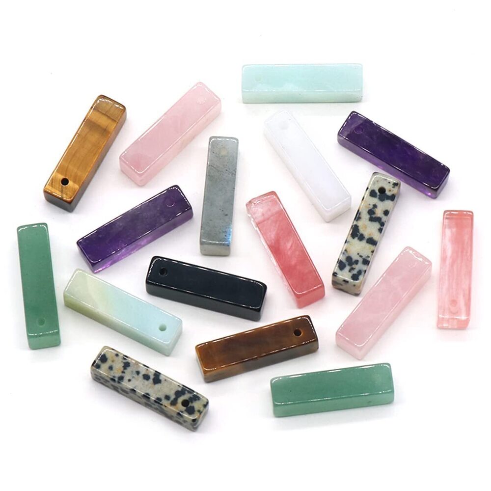 2312 10PCS Natural Stone Pendant,Rectangular Quartz Smooth Polished